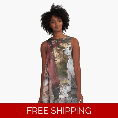 Le Studio A Line Dress Rush Signals Statue up at Le Studio 2 Dogs